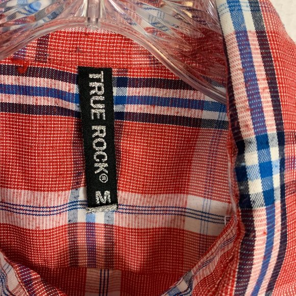 True Rock Plaid Shirt Size M Beach Rust Chest Pocket Short Sleeve Norm Gorp - Picture 6 of 12